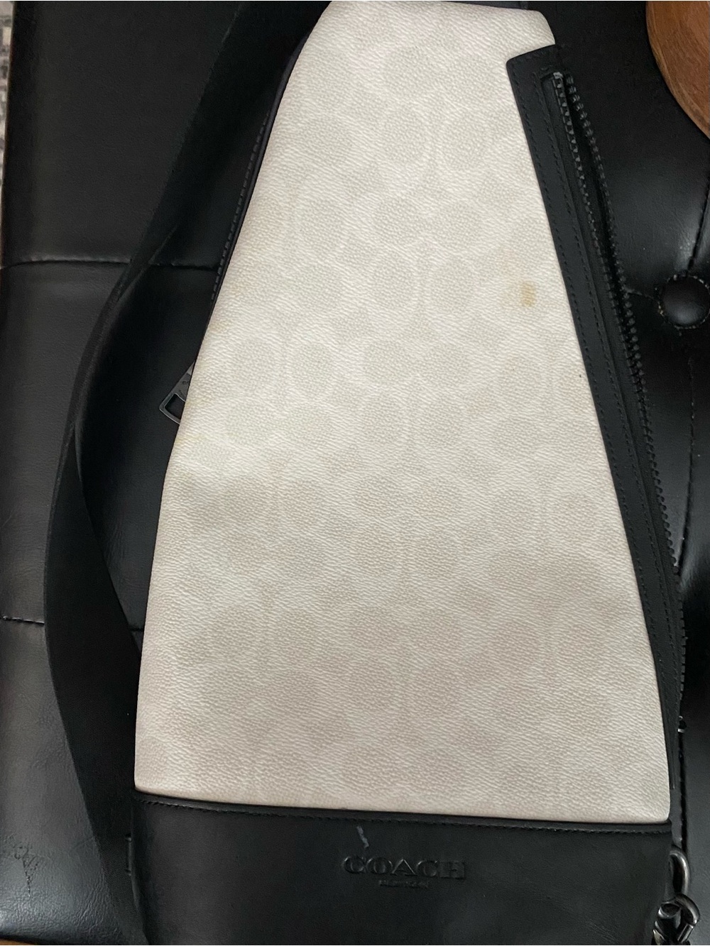 Coach White and Black Signature Crossbody Sling Bag